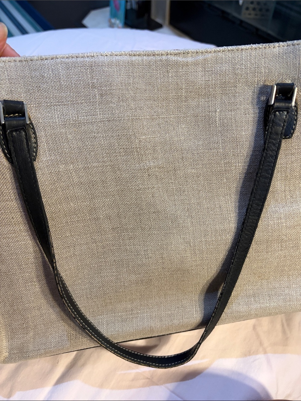 kate spade beige canvas tote with black handles - Picture 5 of 6